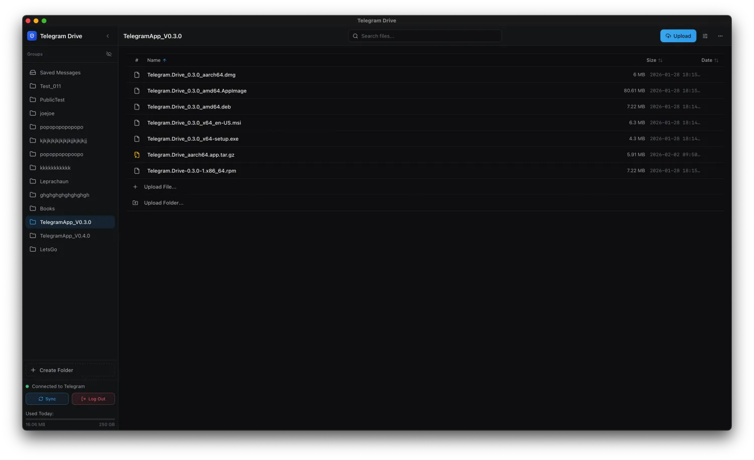 Telegram-Drive folder list view